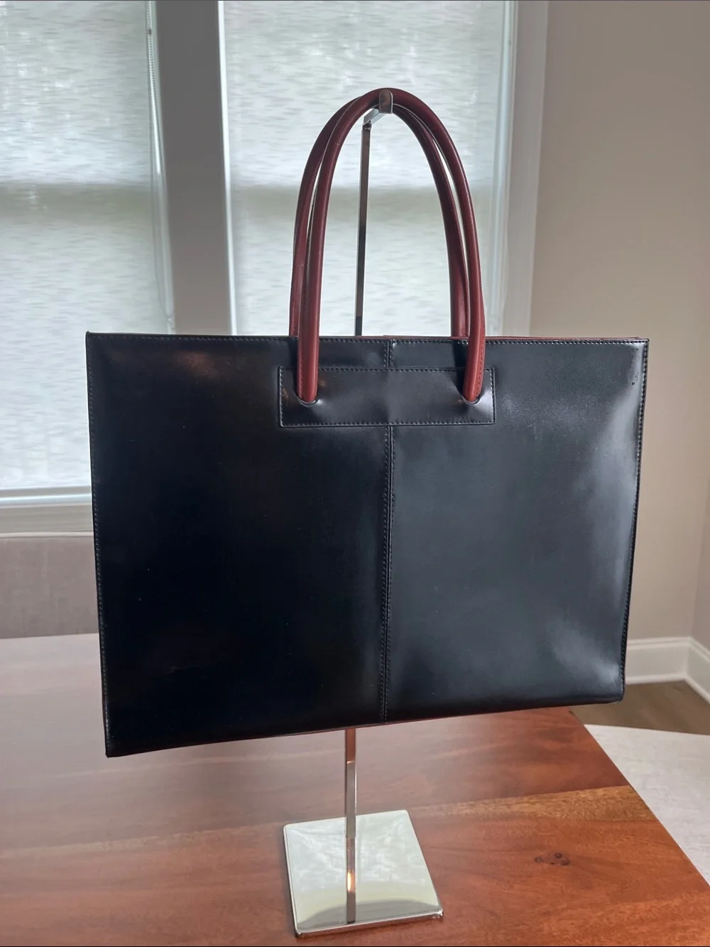 Daniela Moda Italian Black Leather Tote Bag Structured Work Laptop Briefcase